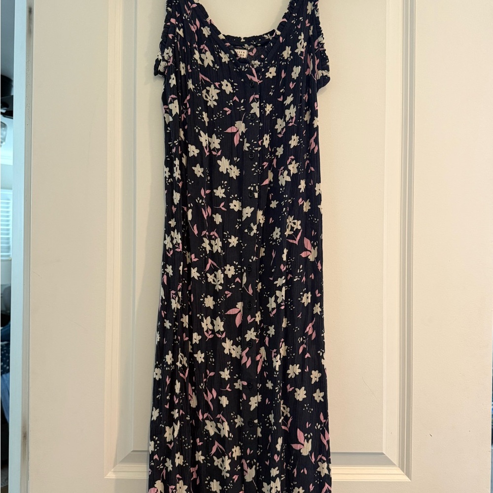 Floral Spaghetti Strap Billabong Dress with buttons - Navy and Pink